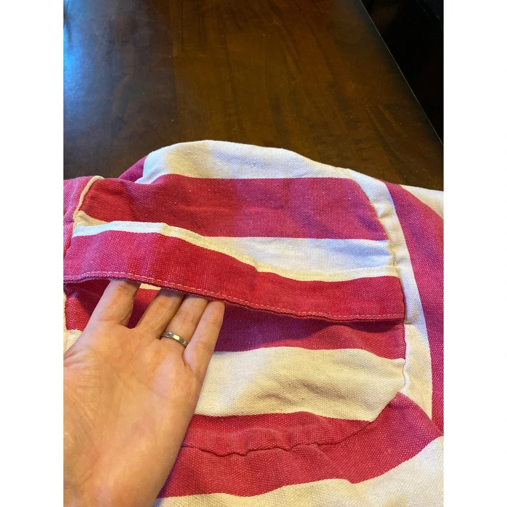 Pink and White Striped Stuffed Animal Storage Bean Bag Chair Cover 23x20